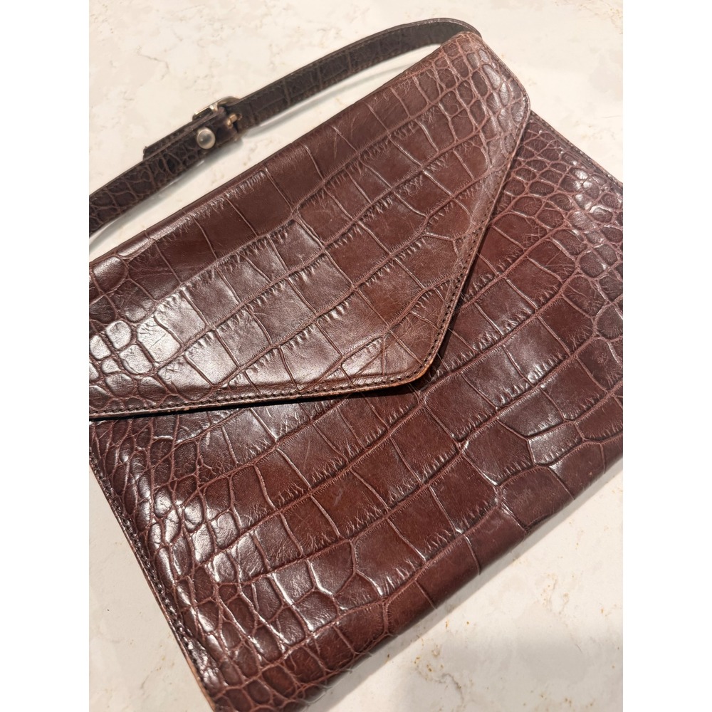 Cristian Vintage Brown Croc Embossed Genuine Leather Shoulder Bag Made in Italy‎